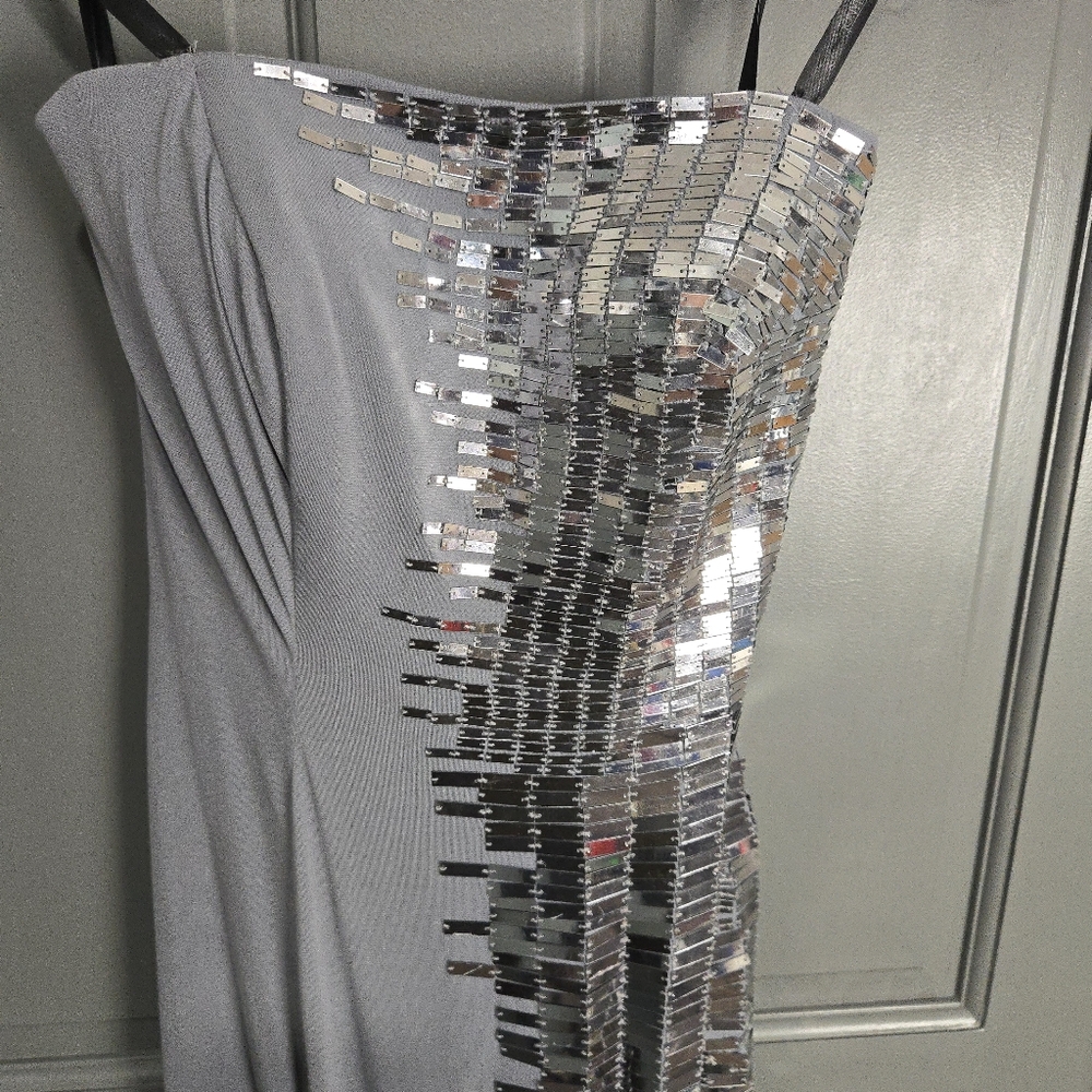 Silver reflective sequin long gown